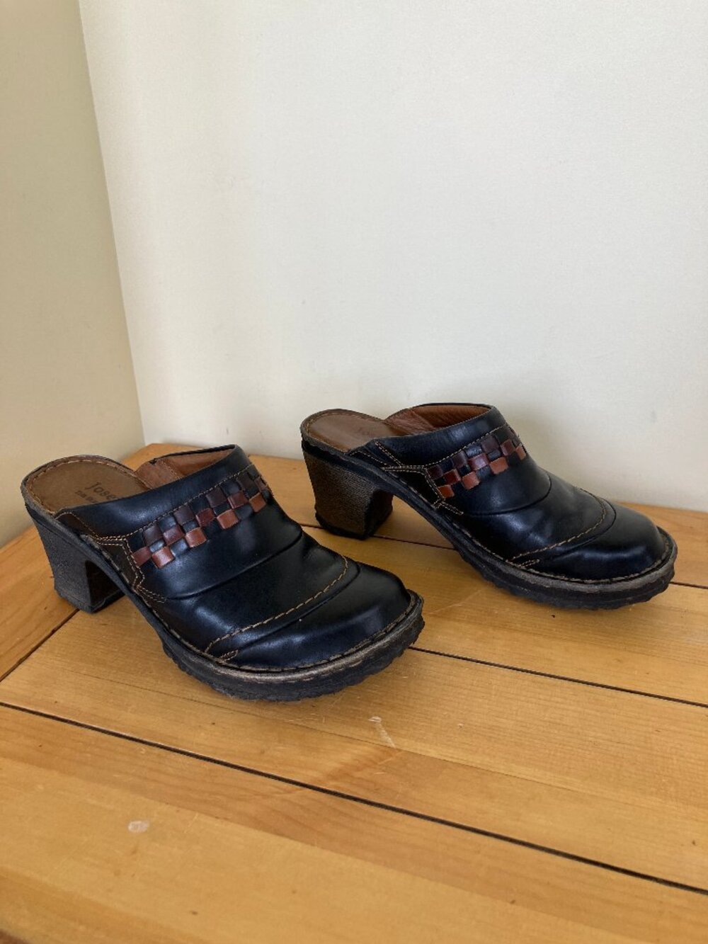 Josef Seibel Leather Clogs Mules Spirit of Nature Chunky Heels Women's Shoes